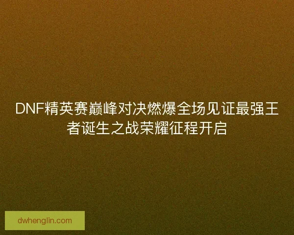 DNF精英赛巅峰对决燃爆全场见证最强王者诞生之战荣耀征程开启